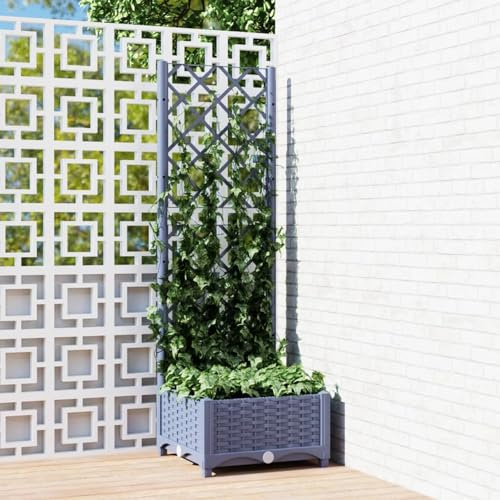 IKAYAA Jardinera con Enrejado PP Arriate de Jardín con Enrejado Macetero con Soporte para Trepadora Cultivos Plantas Flores para Patio Terraza Balcón 40 x 40 x 121,5 cm Gris Oscuro