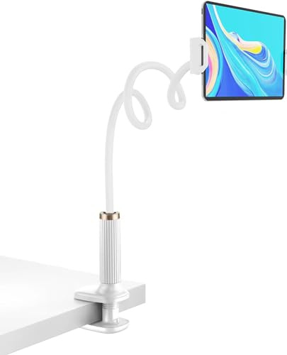 Support de Tablette à col de Cygne - Support de téléphone Portable pour Table,Réglable - Support pour iPad Series/téléphone Portable, Samsung Galaxy Tabs/etc, Longueur Totale de 98 cm (Blanc)