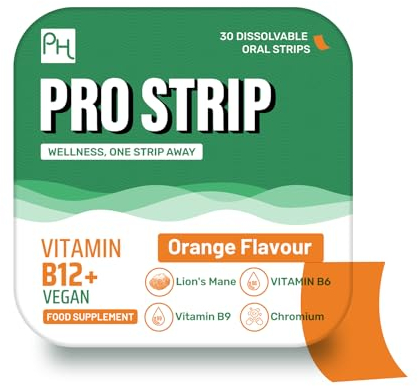 PROSTRIP Vitamin B12+ 1500mcg with Vitamin B6, Folic Acid, Chromium, and Lion's Mane Mushroom – 30 Oral Vegan Strips - Refreshing Orange Flavour – No Water Needed - by Prowise Healthcare