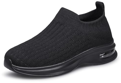 Raoendis Kids Trainers Boys Girls Sneakers Slip on Shoes, Sports Running Shoes Athletic Comfortable Air Cushion Mesh School Trainers for Big Kid Black Size 3