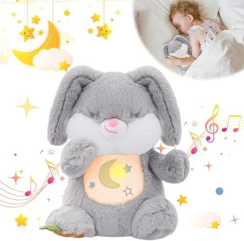 seOSTO Soothing Teddy Bunny Breathing Teddy Plush Light up Machine Washable | 3 Level Volume Lullaby Teddy for Babies Calming Plushie for Newborn Baby Toys New Baby Gifts, Anxiety Teddy for Adults