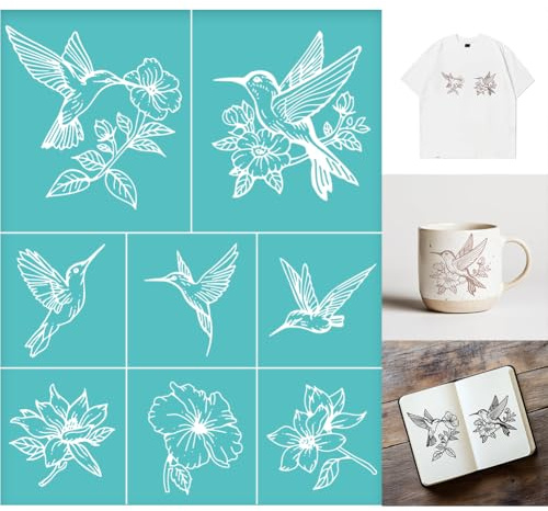 GOMAKERER 2pz Stencil Serigrafico Colibrì, Modelli di Stencil per Pittura di Fiori di Uccelli, Riutilizzabili Autoadesivi Serigrafia per Bordi Da Parete, Legno, Tessuto, Decorazioni per La Casa