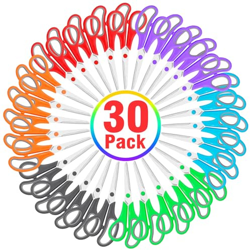 30 Pack Scissors Bulk, 8 Inch Sharp Scissors All Purpose for Office School Classroom, Shear Fabric Sewing Craft Cutting Paper for Adults Teachers Students, School Supplies for Right/Left Handles