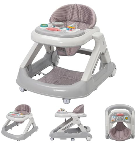 5 in 1 Lauflernhilfe,2-stufige Höhenverstellung,5-stufige Sitzverstellung,mit Abnehmbarem Tablett und Musik,360°-Drehrollen mit Bremsen,Baby Walker ab 6 Monaten Geeignet