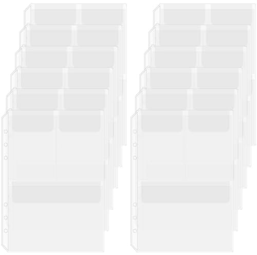 SOFPLATE 12 hoja A5 insertos para Carpeta Bolsillos Insertos de 6 agujeros Separadores de Hojas Sueltas de PVC de 8.4 x 5.9 pulgadas Impermeables Tres Bolsas Protectoras para Guardar Carpetas Troquele