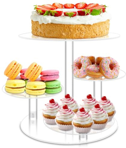 Sknrlko Cupcake Stand,4 Tier Acrylic Cake Stand, Round Cake and Cupcake Stand Combo,Cake Display Tree Stand for Wedding Birthday