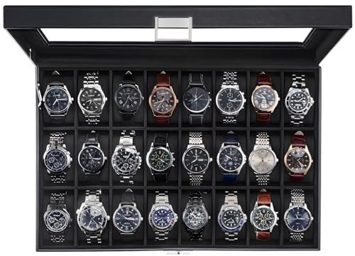 ProCase Boîte à Montres 24 Emplacements, Coffret de Rangement Grande Capacité avec Couvercle en Verre Transparent, Coffret Cadeau Élégant pour Collection de Montres