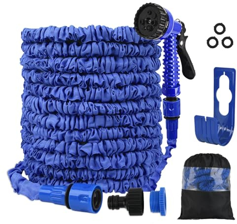 SENTAIMAO Expandable Hosepipes,30m 100ft Garden Hose Pipe for Garden Flexible Garden Hose with 7 Function Spray Gun,Extendable Water Hose Retractable Magic Hose Pipe for Gardening Car Washing (Blue)