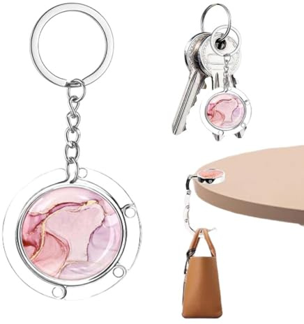 LACHT Supports De Sac À Main De Table - Version Améliorée - Avec Porte-Clés - Antidérapants - Pliable - Pour Sacs À Main Dans Le Bureau, Le Restaurant, Le Marbrure (Rose)