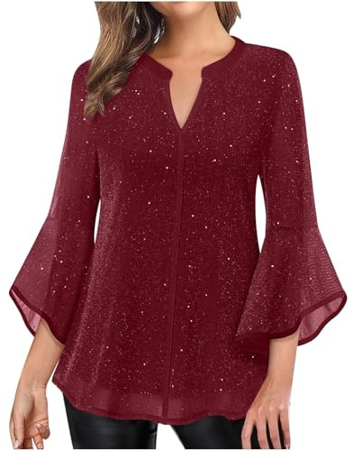 Generico Bluse Donna Eleganti Camicetta Donna Manica Lunga T Shirt Elegante Girocollo Cotone Camicia Oversize Tinta Unita Camicie Larga Primaverile T Shirt Camicie Cotone