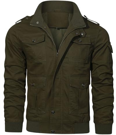 Celanisai Giacca cargo da uomo autunnale giacche militari con tasche multiple giacca da lavoro baggy leggera giacca da mezza stagione colletto alto cargo, giacca bomber uomo militare aviatore
