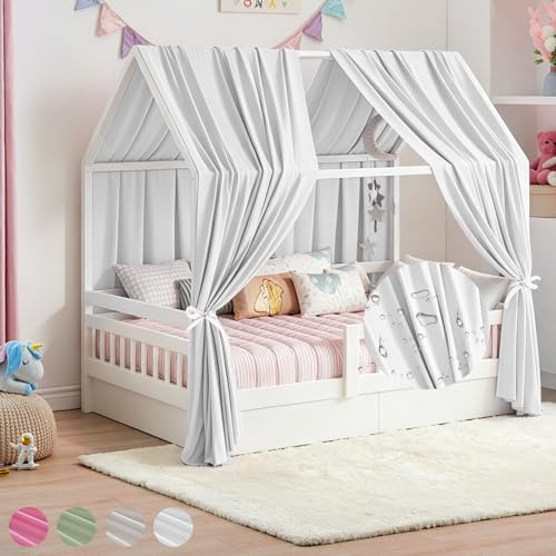 Dosel para cama de casa, 2 unidades, muselina, cortinas de cama con dosel, cortina para camas de casa, habitación infantil, dosel de tela para niñas, niños, dosel, cama infantil (H270 x W67 cm, blanco