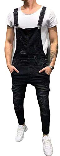 Homme Salopette Jeans Serré Denim Trou Bike Skinny Cargo Slim Déchiré Pantalon pour Printemps Automne