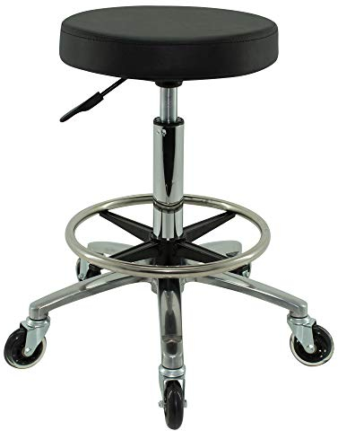 VAKON SALON - Rundsitz Rollhocker höhenverstellbar von 55-75 cm auf Premiumrollen und Fußring, Drehhocker, Rollhocker, Praxishocker, Bürohocker, Arbeitshocker