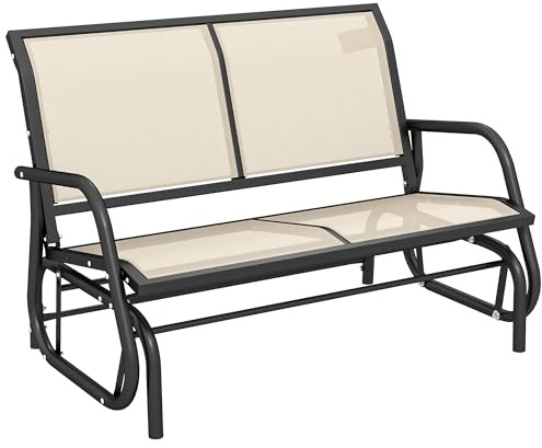 Outsunny Panchina a Dondolo da Giardino a 2 Posti in Metallo e Tessuto a Rete Traspirante, 120x70x85cm, Beige