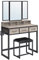 VASAGLE Coiffeuse, Table de Maquillage avec Tabouret Rembourré, avec Miroir Triple, 3 Tiroirs, Porte-sèche-cheveux, Pot, Style Industriel, Grège et Noir RVT004B02