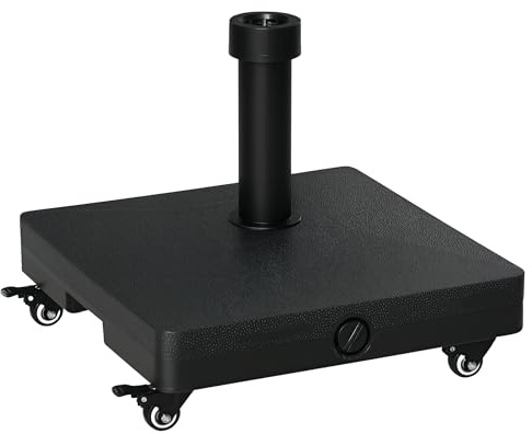Outsunny Base para Sombrilla con Ruedas, 2,5 kg, Soporte de Parasol de HDPE, Pie para Sombrilla con Postes Ø22 mm a Ø38 mm, Rellenable de Arena 18 kg o Agua 16 kg, para Jardín, Patio, Terraza, Negro