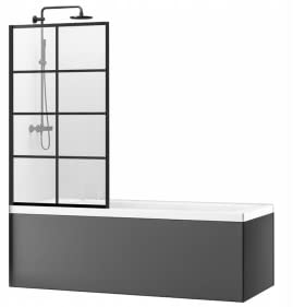 VBChome Duschwand 70 x 140cm Schwarz Bewegliche Duschabtrennung Spritzschutz Badewannenaufsatz