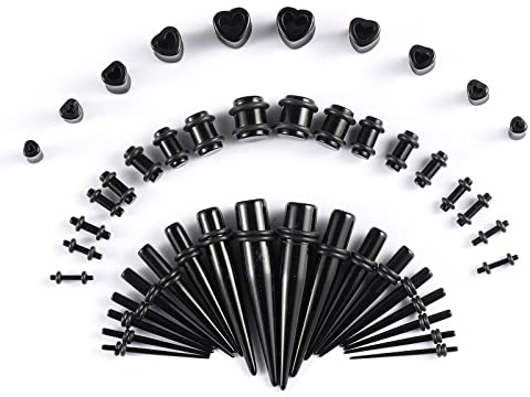 Memsion Ear Stretching Kit mätare för öron, 46 st 14G-00G öronmätare expanderare set akryl öra avsmalnande och pluggar kropp örhänge piercing kit färg