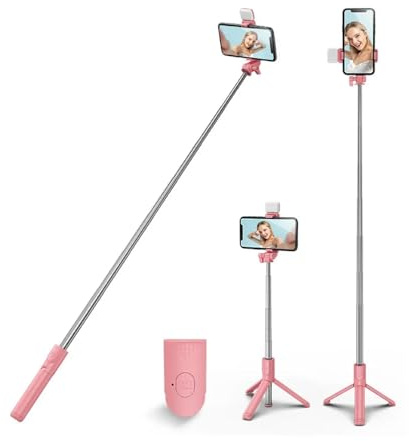 Selfie Stick Tripod with Fill Lights, 4 in 1 Extendable & Portable Phone Tripod with Wireless Remote Compatible with iPhone 16 15 14 13 12 11/Galaxy/Huawei, etc.