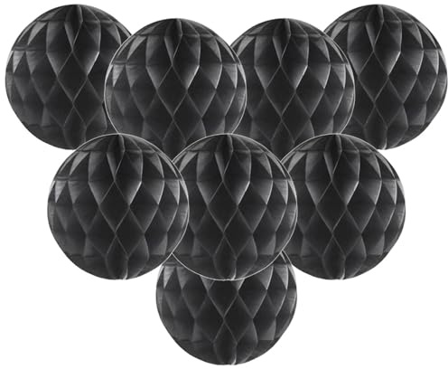Hocansen 8 Pcs Paper Honeycomb Balls Party Decoration 8in Honeycomb Flower Balls Tissue Pom Poms Hanging Tissue Flowers for Wedding, Birthday Home (FWQ/Black)