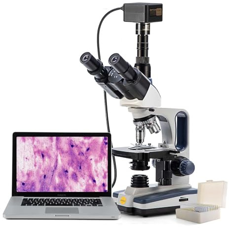 Swift Compound Trinocular Microscope SW350T,40X-2500X Magnification,Siedentopf Head,Two-Layer Mechanical Stage,with Swiftcam 5 Megapixel Camera and Software Windows/Mac/Linux and USB 3.0 Cable