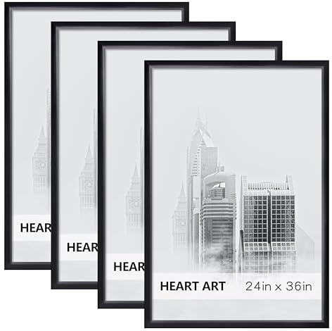 HEART ART 24 x 36 Poster Frame 4 Pack,24x36 Frame without Mat for Horizontal or Vertical Wall Mounting,Black