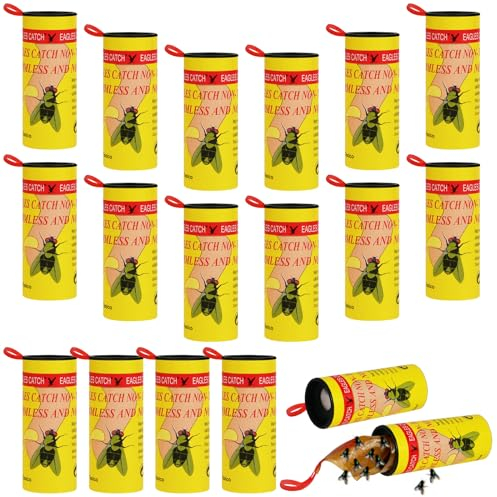 Flintronic Fliegenfänger, 18 Stück Fliegenfänger-Rollen, Premium Ungiftiger Fliegenvernichter Gegen Fruchtfliegen Fliegen und Motten, Fliegenfalle Klebestreifen für Außen und Innen