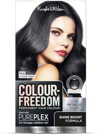 Colour Freedom Metallic Stone Grey Permanent Hair Dye with PurePlex. Ultra Glossy Conditioning Hair Colour. 100% grey coverage. By Knight & Wilson.