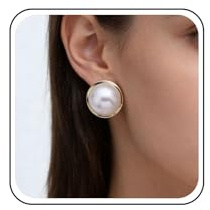 Inateannal Pendientes Boho de Perlas Blancas Grandes Disco de Agua Dulce de Novia con Diseño Dangle de Oro Simulado en Zinc para Oreja con Estilo Retro Formal y Casual