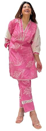 LookMark Ensemble Kurta et pantalon en coton mélangé uni pour femme avec dupatta pour toutes les occasions indiennes