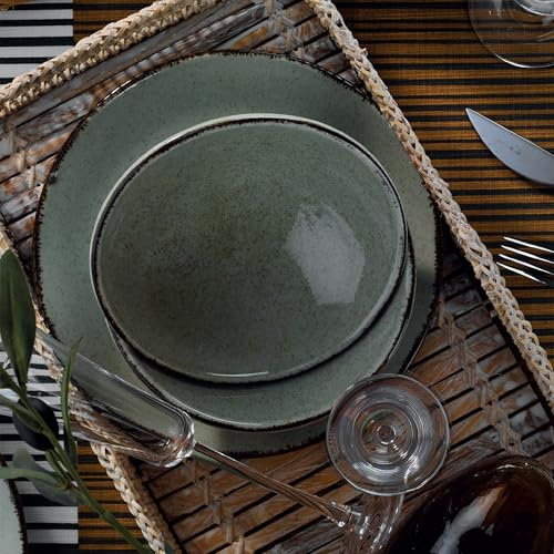Elegante juego de cena de 18 piezas, 100% porcelana, color verde | Incluye platos de servicio (6), platos de cena (6), platos de postre (6) | Apto para lavavajillas y microondas