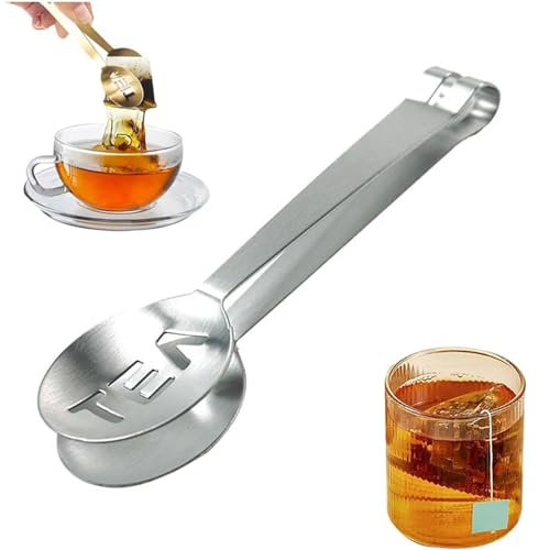 Addein 1 Pack Tea Bag Squeezer Tongs, Stainless Steel Teabag Squeezer Tool, Tea Bag Holder Tea Tongs Strainer Clip Spoon for Gripping Tea Bags Ice Sugar Cubes