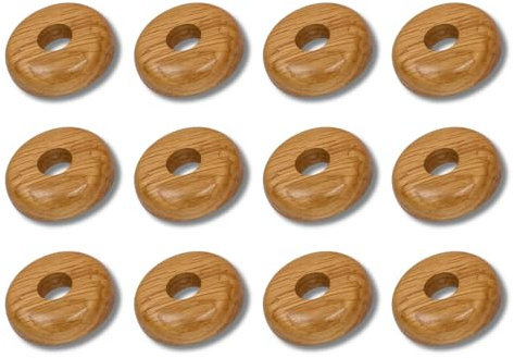 Marco Paul 12pc Oak Radiator Pipe Covers - Long Lasting Wooden Radiator Pipe Collars For Floor - Easy To Install Snap On Oak Pipe Collars 15mm - Stylish Floor Rings For Laminate Carpet Vinyl
