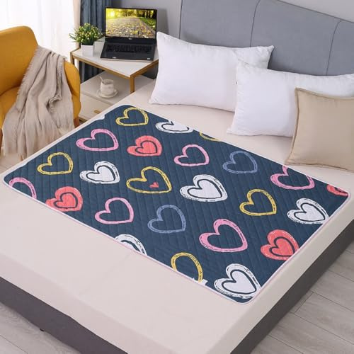 Hearda Alèses de Lit Absorbantes Lavable, Alèses Réutilisable pour Incontinence, Adultes et Enfants, Protège-Matelas Imperméable, Coussins de Chaise pour Incontinence Grand (Cœur,100x150CM)