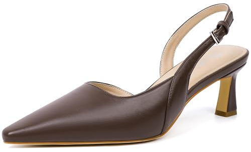Mostrin Brown Kitten Slingback Heels for Women Low Pointed Closed Toe Heels Women's Pumps Shoes Dressy for Office Work Party