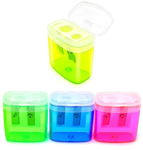 JUGUTA Sacapuntas Con Deposito 4 Piezas 4 Colores, Doble Agujero, Tapa, Portátil Para Lápices Gruesos Y Finos, Maquineta Para Niños, Oficina