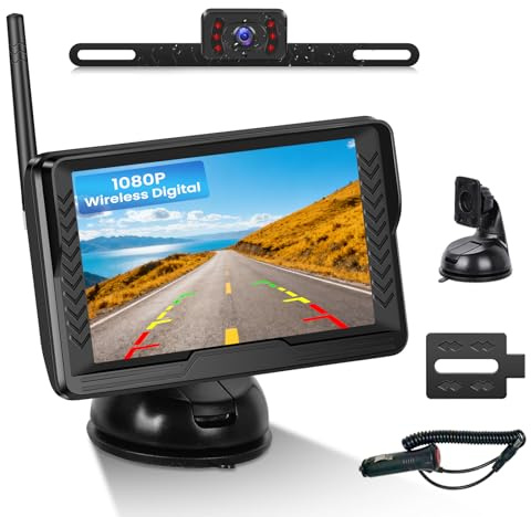 OiLiehu Kabellose AHD Rückfahrkamera Set - 1080P Funk-Rückfahrkamera mit 4,3 Monitor, IP68 Wasserdicht & Infrarot-Nachtsicht, Digitales Signal-Backup-System für Autos, DC 12V