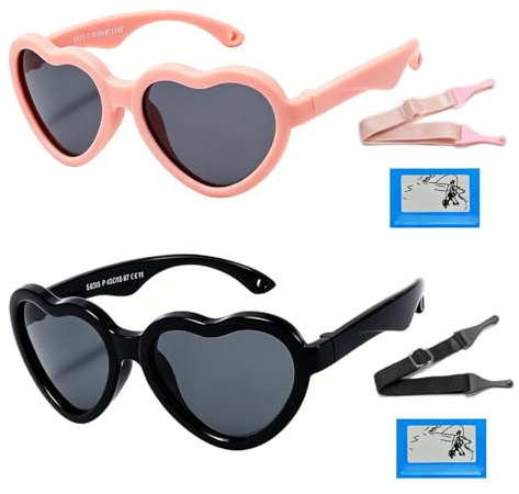 HTTDSLF 2 Pares Gafas de Sol para Bebé de 0 a 36 Meses, Gafas de Sol Polarizadas para Niños con Correa Ajustable, Irrompibles y Flexibles, UV400 Protección