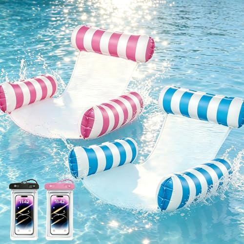 Set di 2 Materassino Mare XL,4 in 1 Amaca Galleggiante,Amaca Gonfiabile da Mare Portatile con 2 Custodia impermeabile per telefono,122 * 112cm per Adulti e Bambini Piscina e Spiaggia(Stile 1)