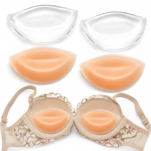 2 Pair Chicken Fillet Bra Inserts Bra Inserts Push Up,Silicone Bra Pads | Push Up Breast Enhancers Chicken Boobs Push Up,Chicken Fillets Bra Inserts for Bikini Swimsuit Daily(Clear+Skin Colour)
