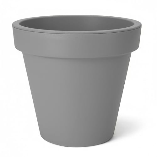 Spetebo Vaso per piante in plastica, misura L, 48 cm, grigio, rotondo, per interni ed esterni, da giardino
