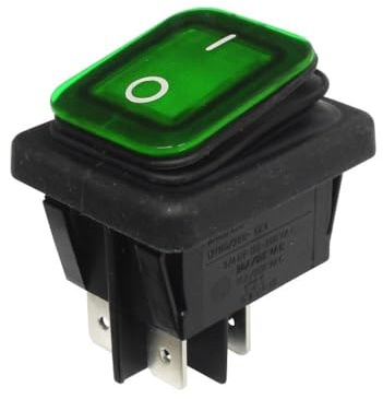 WITTKOWARE Kontroll-Wippenschalter, IP65, Einbaumaße 30x22mm, 2-polig, EIN/AUS, 16A/250V~, beleuchtet, Tastenfarbe grün