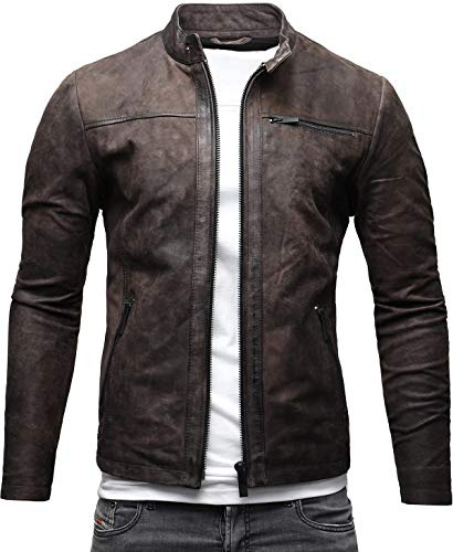 Crone - Chaqueta de cuero Epic Cleane Basic para hombre, en diferentes variantes y colores Elephant (piel de nobuck. S