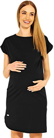 Selente Mummy Love fashionabel mammaklänning (tillverkad i EU) graviditetsklänning mamma-fritidsklänning, Asymetrisk svart, L-XL