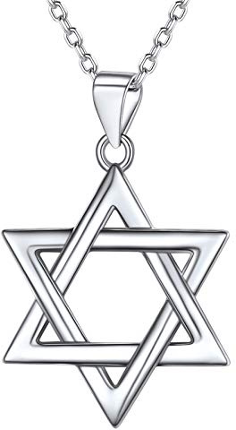 PROSILVER Colgante Estrella de Seis Puntos Plata de Primera Ley, Collar Estrella David 46cm Largo Ajustable