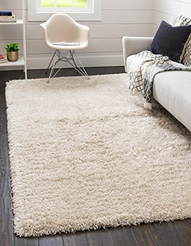 Rugs.com Infinity Collection Solid Shag Area Rug 5' x 8' Linen Shag Rug Perfect for Living Rooms, Large Dining Rooms, Open Floorplans