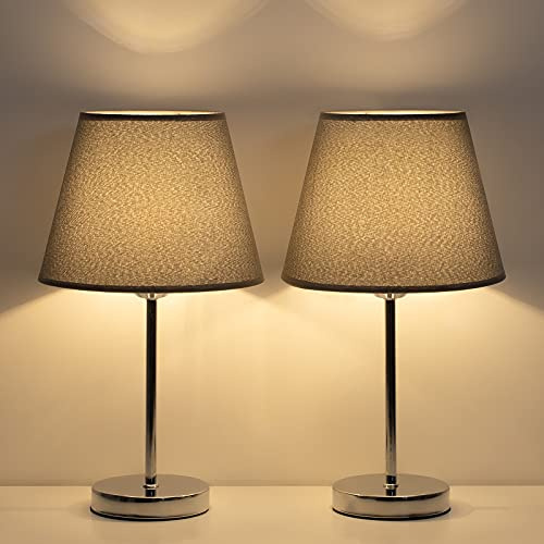 LIANTRAL Set di 2 lampade da comodino grigio – Moderna lampada da tavolo per camera da letto, soggiorno, lampada con base in metallo e paralume in tessuto