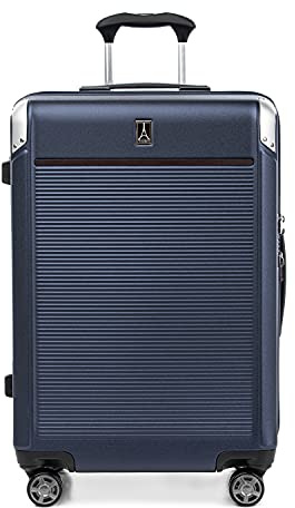 Travelpro Platinum Elite Hardside Expandable Checked Suitcase, 8 Wheel Spinner, TSA Lock, Hard Shell Polycarbonate Suitcase, True Navy Blue, Checked Medium 70x45x28 cm