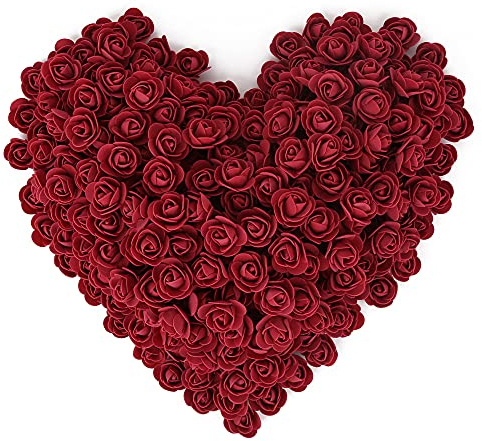 INSUNSIX 500pcs Burgundy Mini Foam Rose Heads, Artificial Foam Flower Bulk Fake Flower for DIY Crafts Wedding Bouquets Baby Shower Centerpieces Floral Arrangements Party Home Decorations(Burgundy)